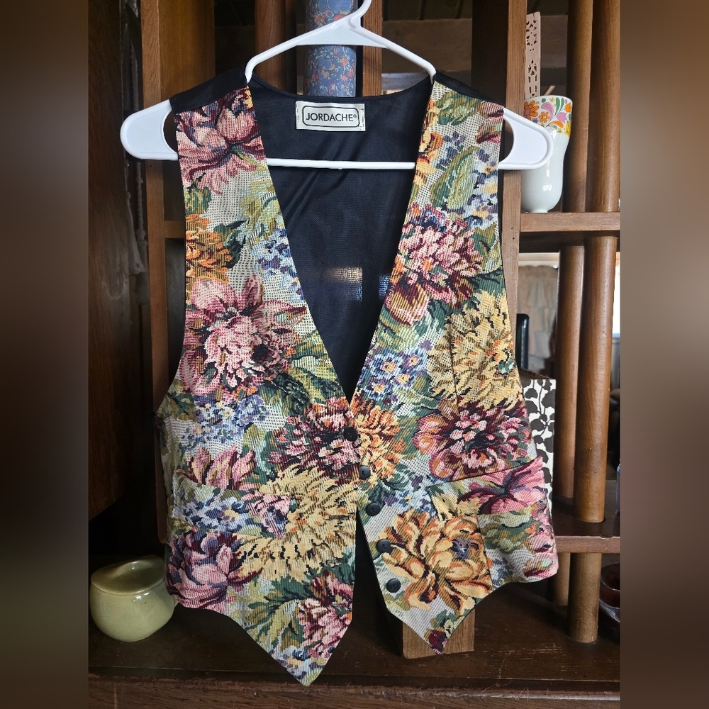 Jordache Vintage Multicolor Floral Vest Small/Medium